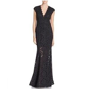 Avery G Open Back Lace Night Gown In Black Size 4